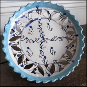 Vintage hand painted trinket dish in rose, blue and navy with claw feet